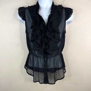 MaxAzria Womens Whimsigoth Steampunk Vampy Ruffle Neck Top Size S Victorian